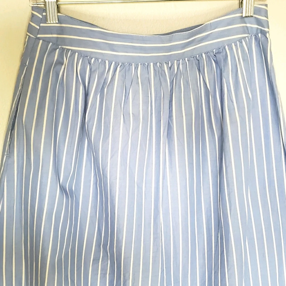 Who What Wear Light Blue & White Striped Midi Button-Front Skirt